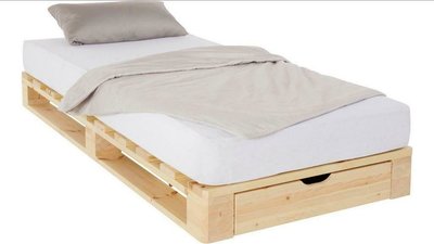 jukbeen opladen Vijfde PALLET-BED met lade blank gelakt - beddenopmaat
